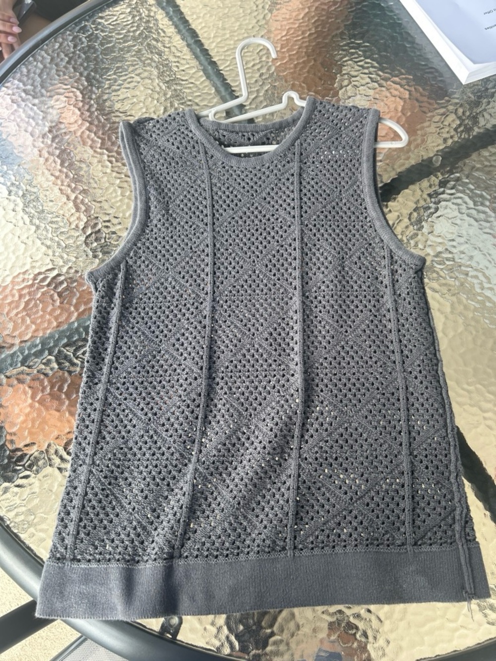 Pointelle Knit Sleeveless Tank Top - Charcoal Gray